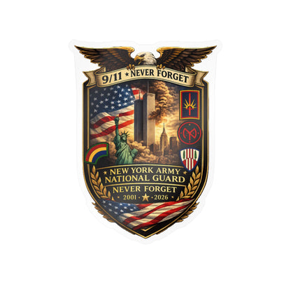 9/11 Never Forget Shield Kiss-Cut Vinyl Decal — New York Army National Guard Memorial Sticker