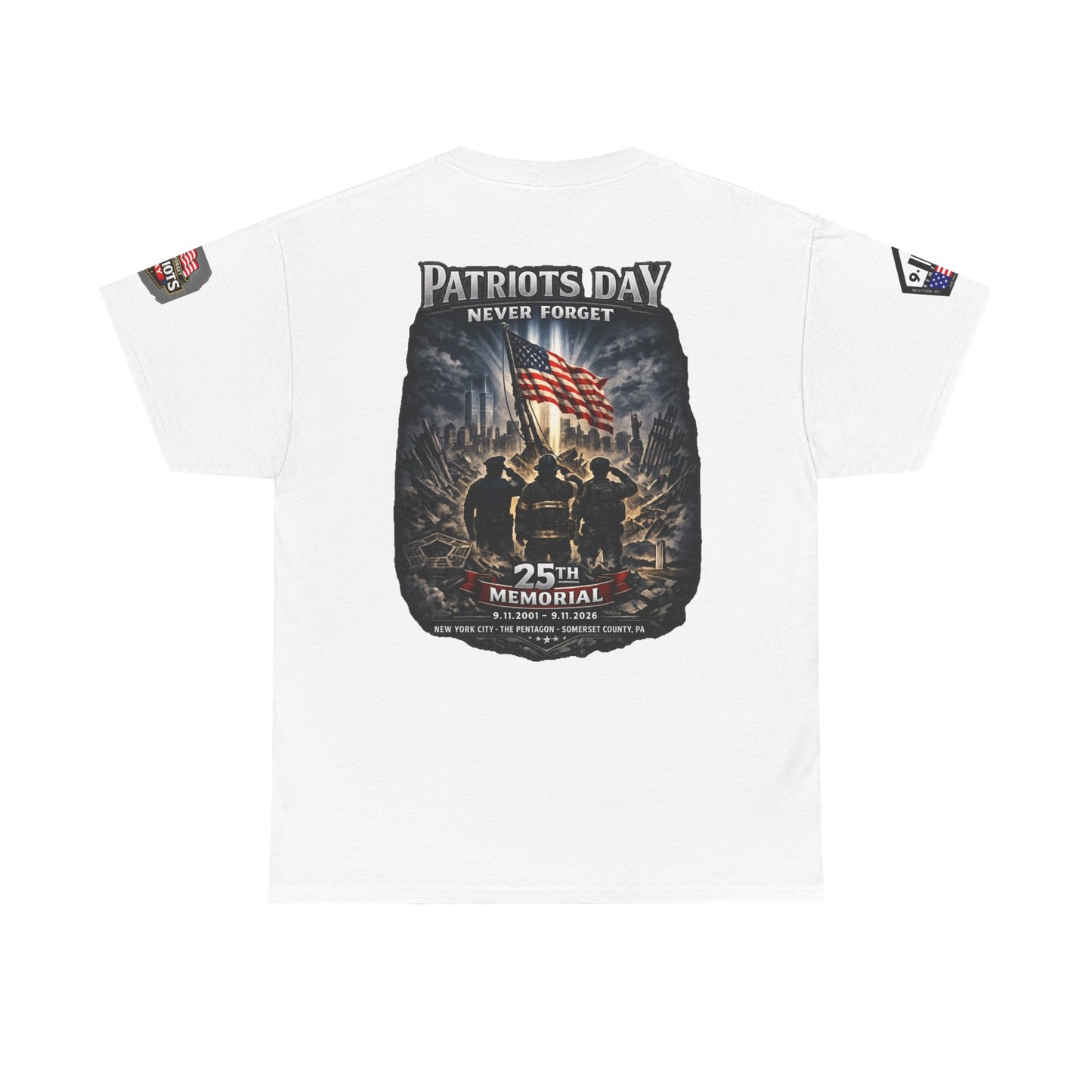 NYARNG Patriots Day Memorial Tee – "Never Forget" 25th Anniversary American Flag Shirt