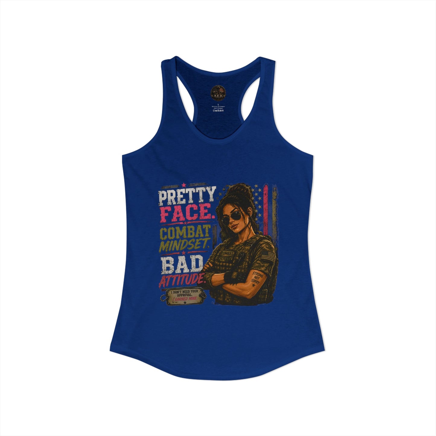 Women's Racerback Tank - "Pretty Face, Combat Mindset"