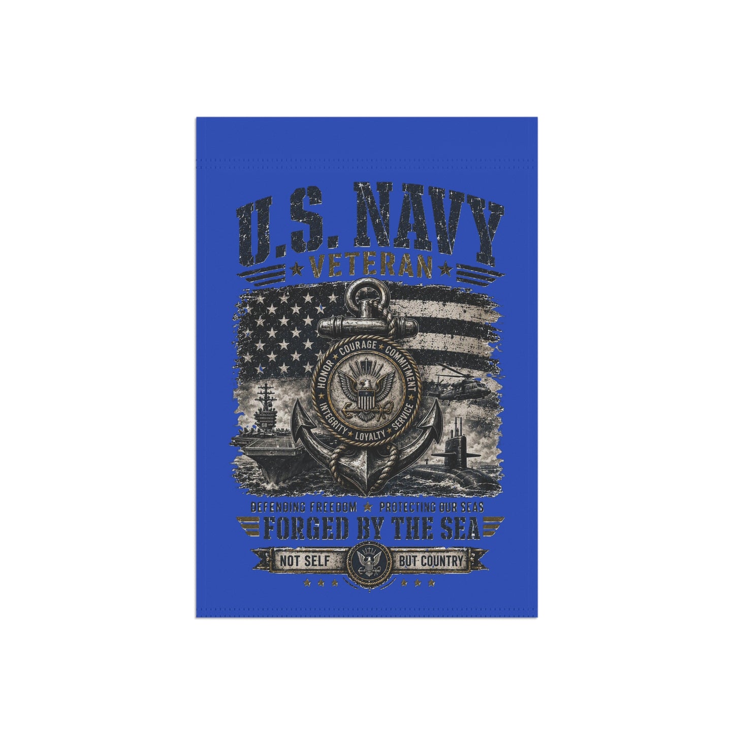 Navy Veteran Garden Flag — Forged By The Sea Memorial Banner