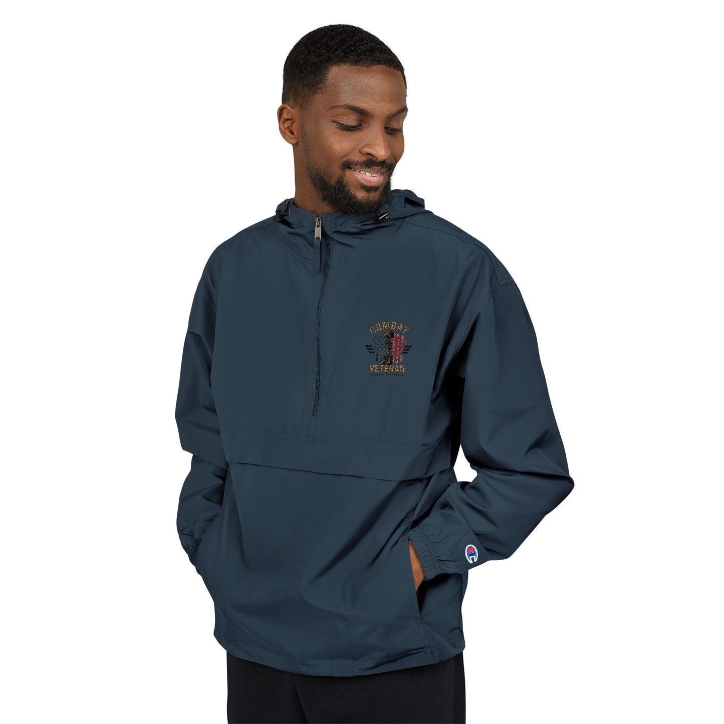 Embroidered "COMBAT VETERAN" Packable Anorak Jacket