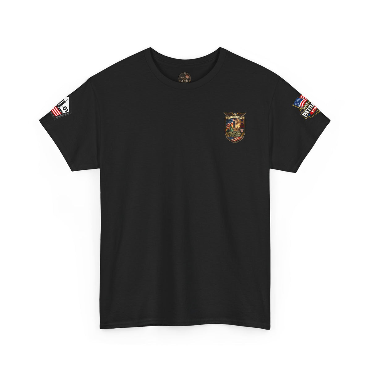 NYARNG Patriots Day Memorial Tee – "Never Forget" 25th Anniversary American Flag Shirt