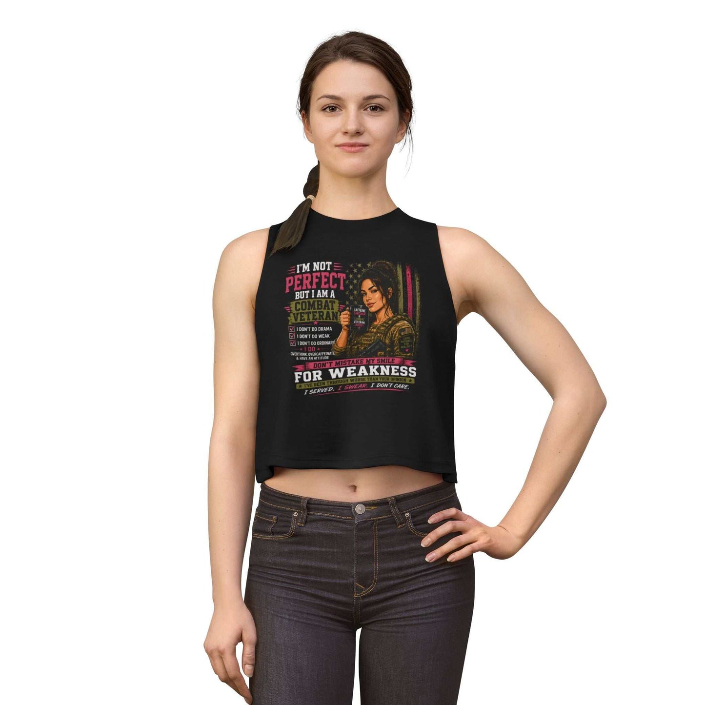 Women's Crop Top - Strong & Imperfect Graphic Tank: 'Perfect' Motivational Fitness Tee