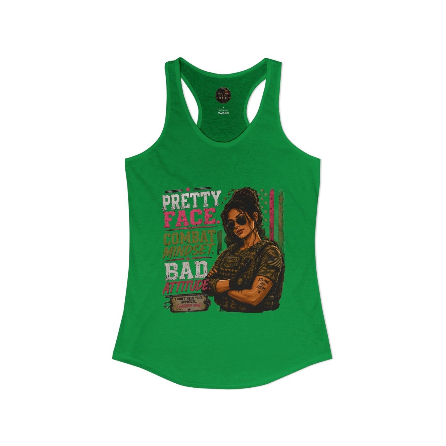 Women's Racerback Tank - "Pretty Face, Combat Mindset"