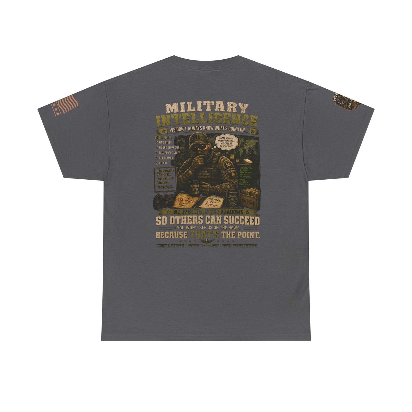 Military Intelligence Graphic Tee — Retro Soldier Design