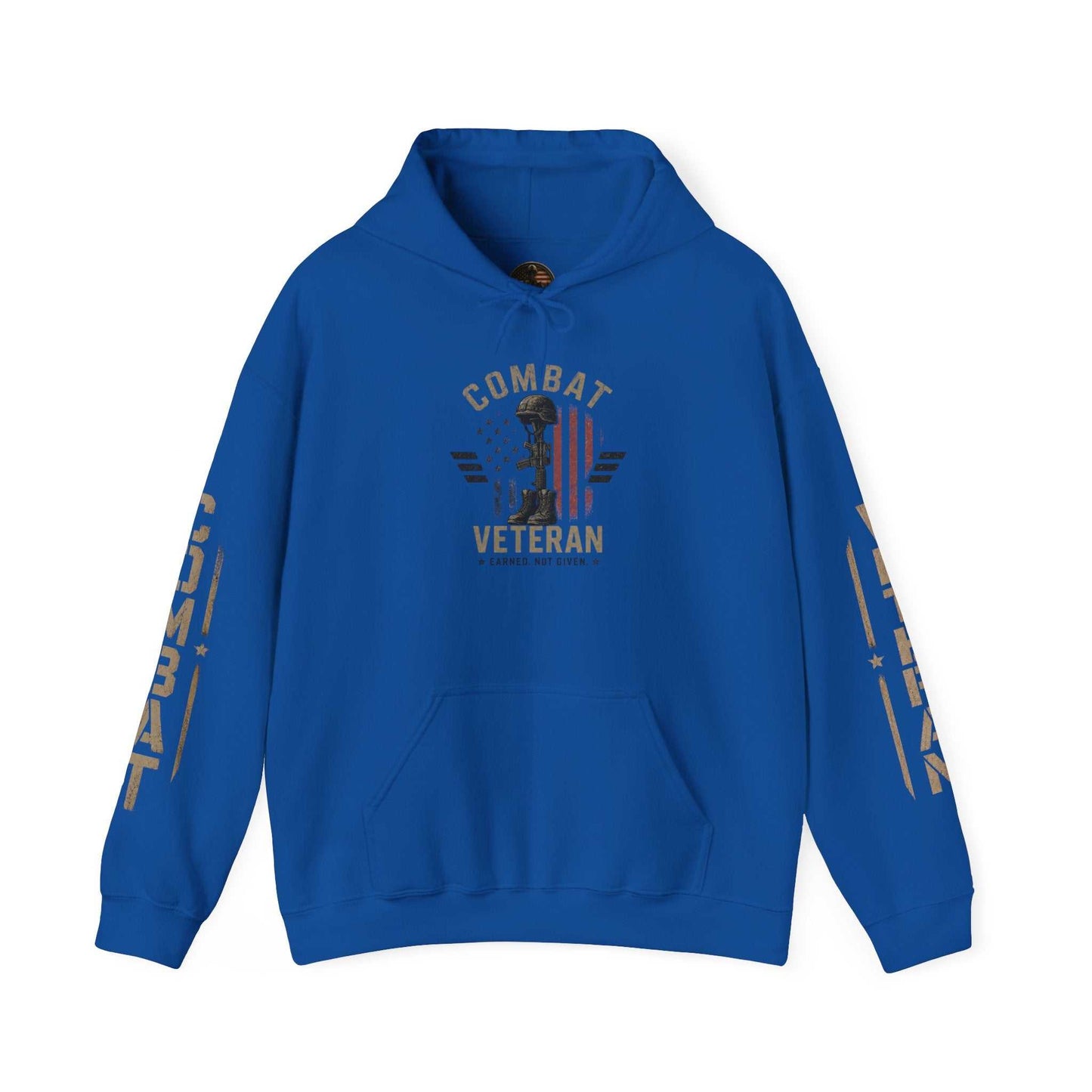 Combat Veteran Hoodie — Patriotic Military Veteran Sweatshirt with 'Combat Veteran' Sleeve Graphics