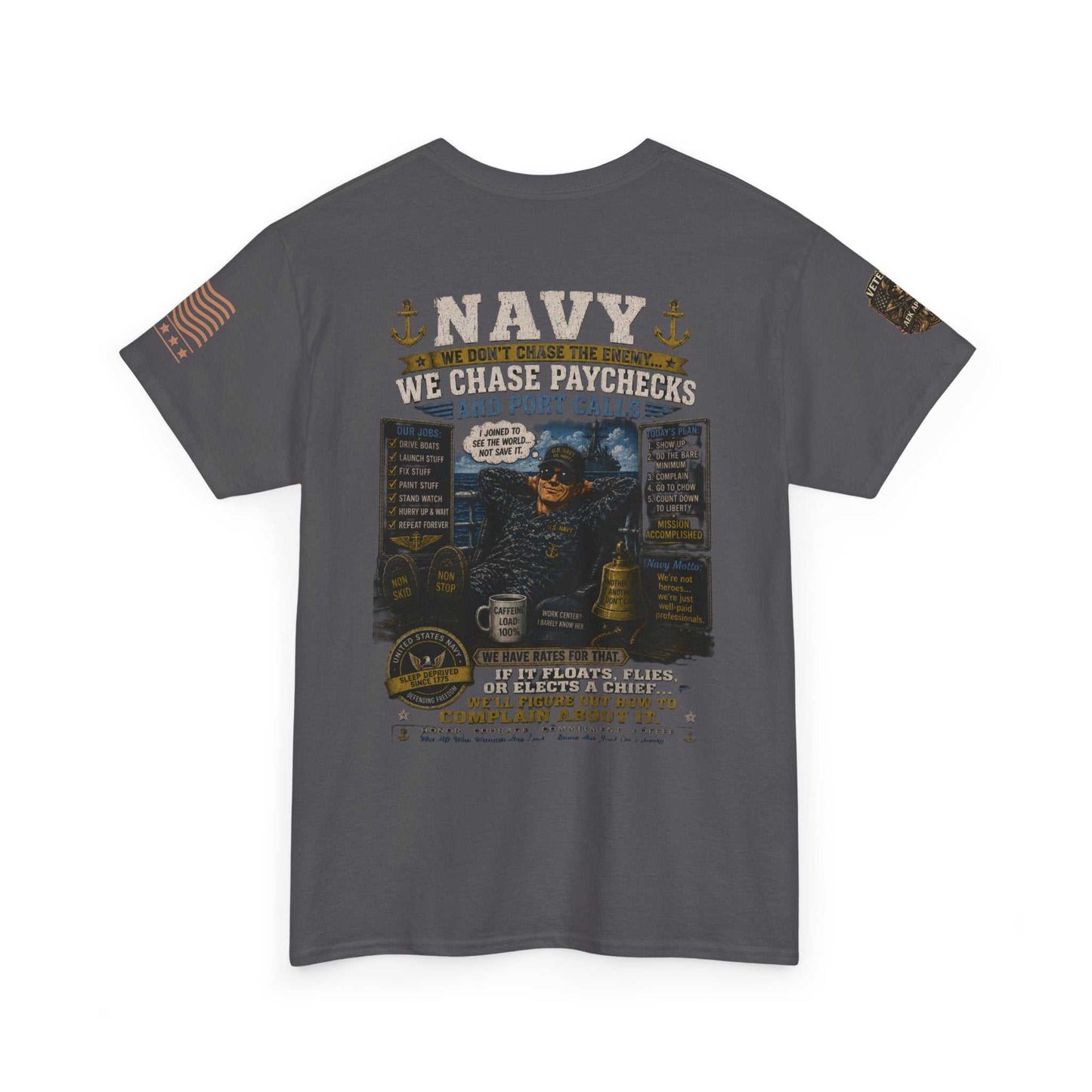 Navy Veteran Graphic Tee - 'Navy: Sea, Salt & Port Calls' Military Shirt