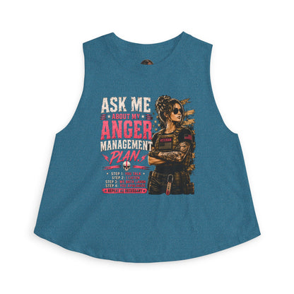 Women's Crop Top - "Ask Me About My Anger Management Plan" Graphic Tank for Strong, Sassy Women