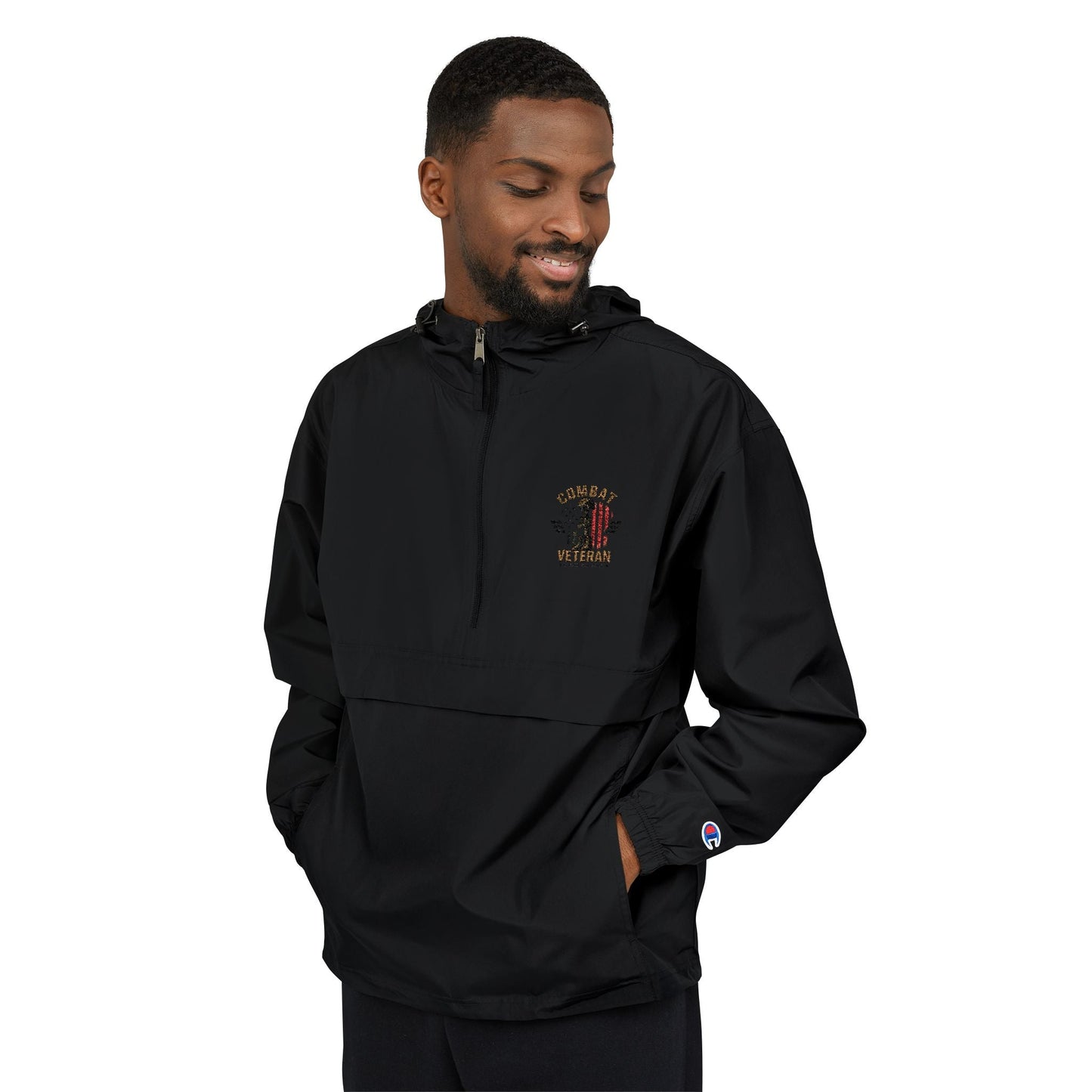 Embroidered "COMBAT VETERAN" Packable Anorak Jacket