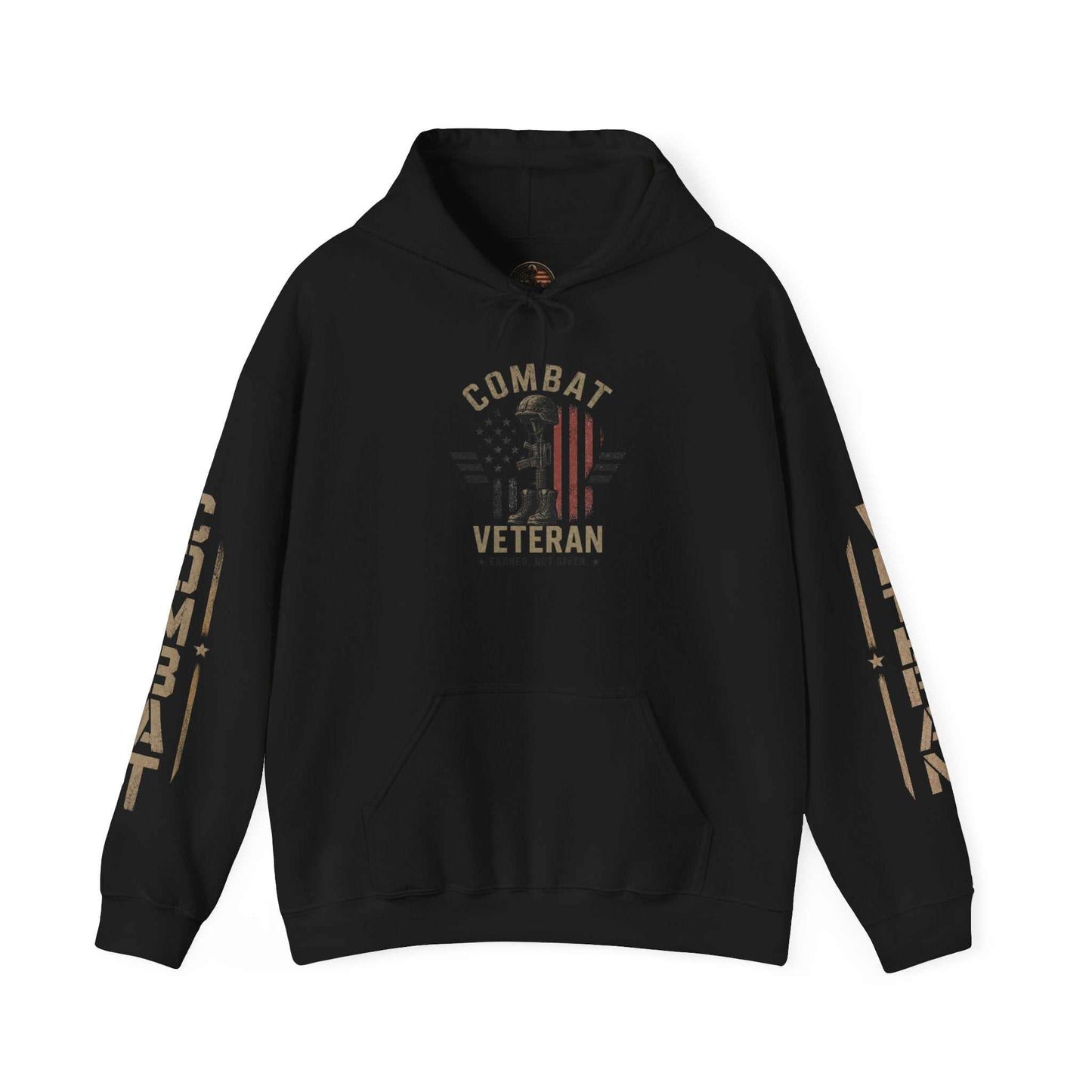 Combat Veteran Hoodie — Patriotic Military Veteran Sweatshirt with 'Combat Veteran' Sleeve Graphics