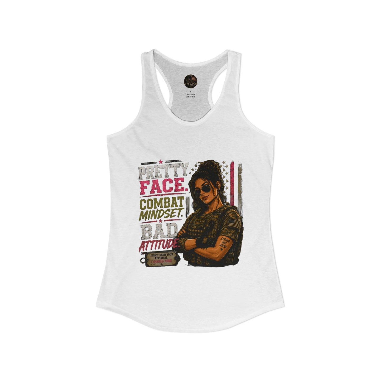 Women's Racerback Tank - "Pretty Face, Combat Mindset"
