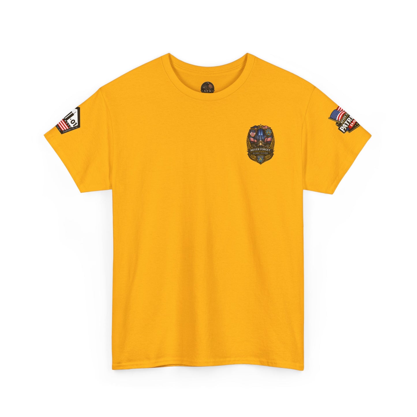 NYPD, FDNY, PAPD-NYNJ Patriots Day Memorial Tee – "Never Forget" 25th Anniversary American Flag Shirt