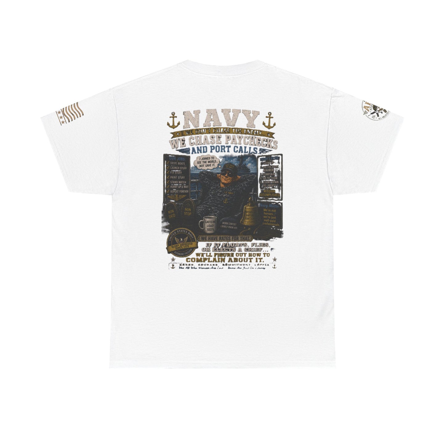 Navy Veteran Graphic Tee – 'Navy: Sea, Ports & Pride' Cotton T-Shirt