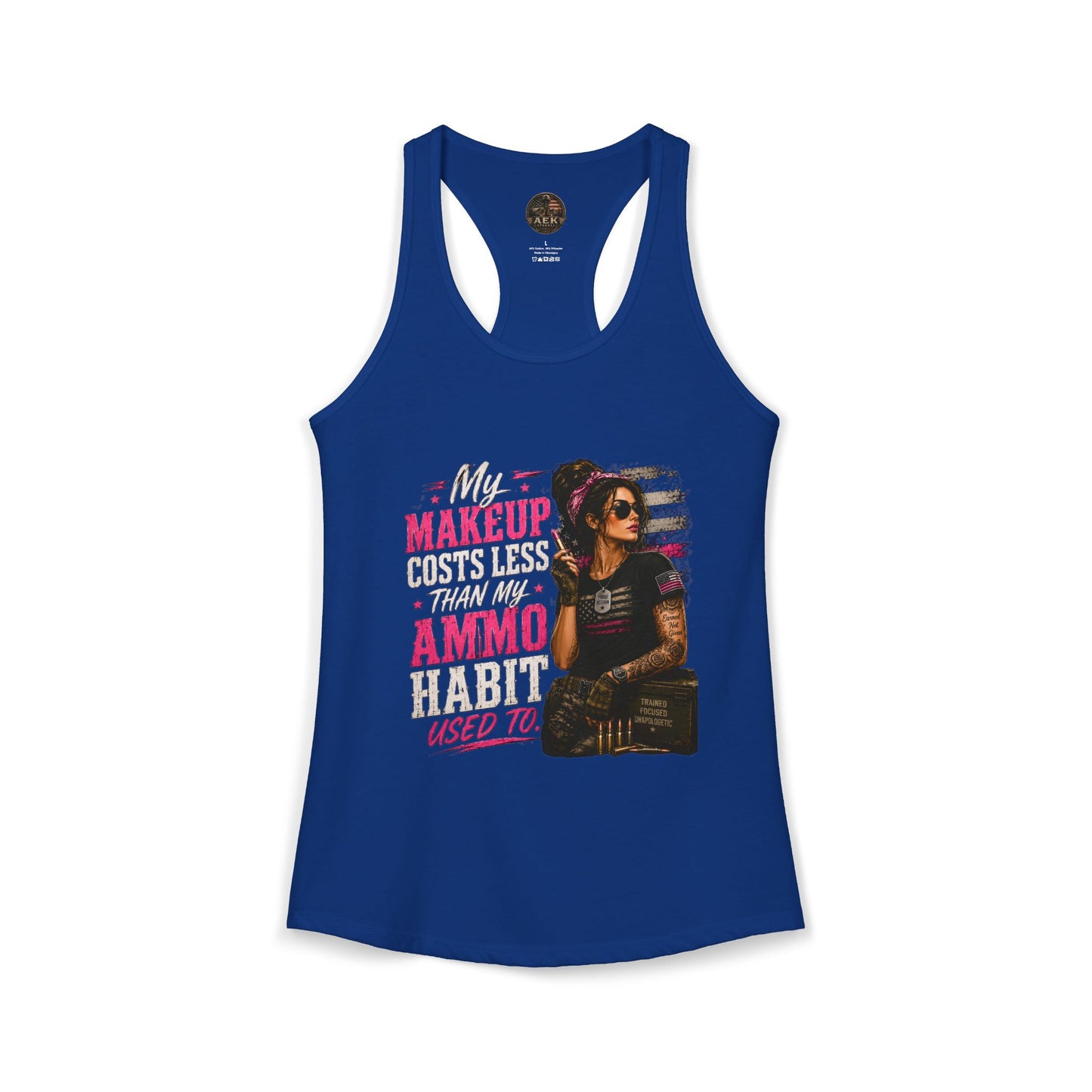 Women's Racerback Tank - "My Makeup Cost More Than My Ammo"