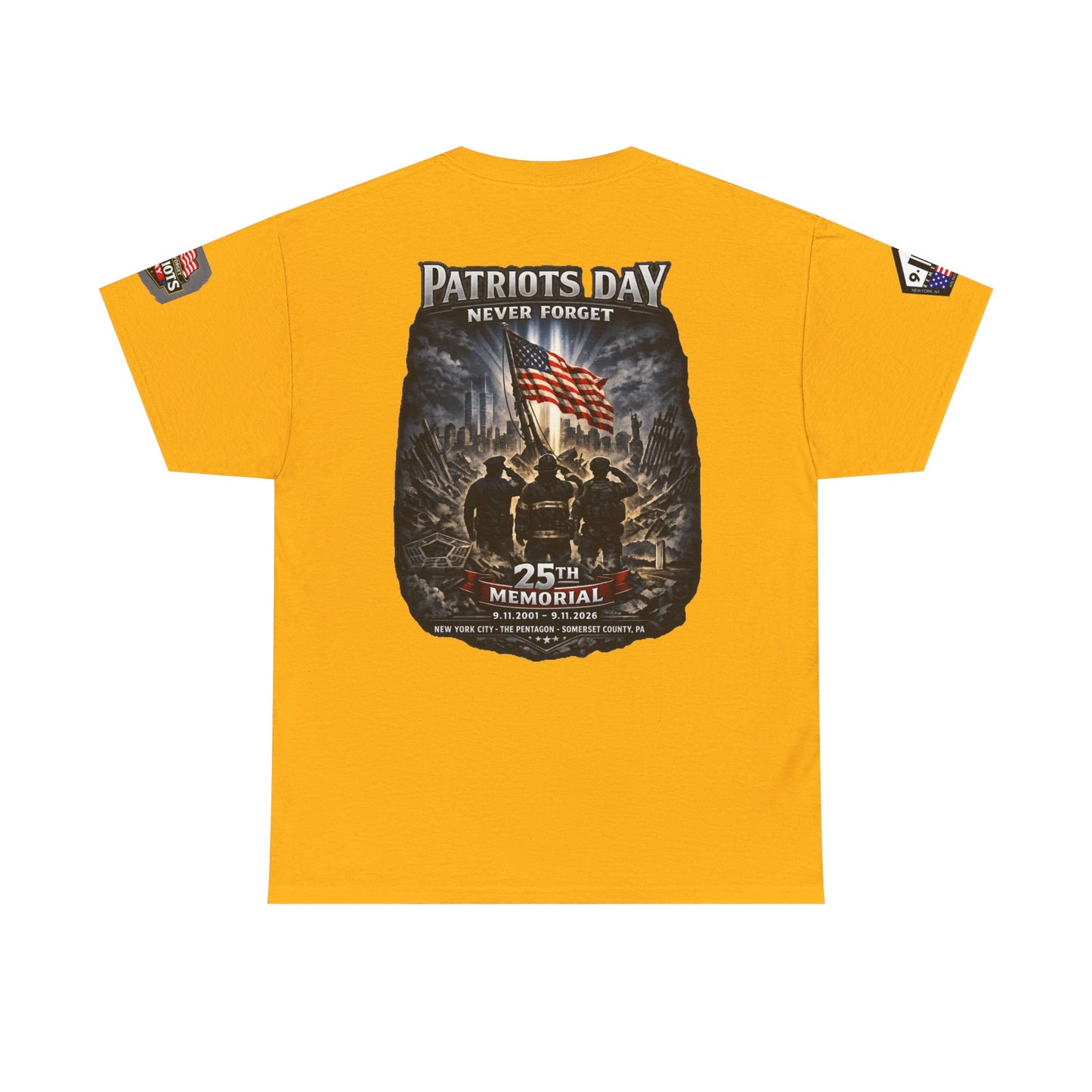 NYARNG Patriots Day Memorial Tee – "Never Forget" 25th Anniversary American Flag Shirt