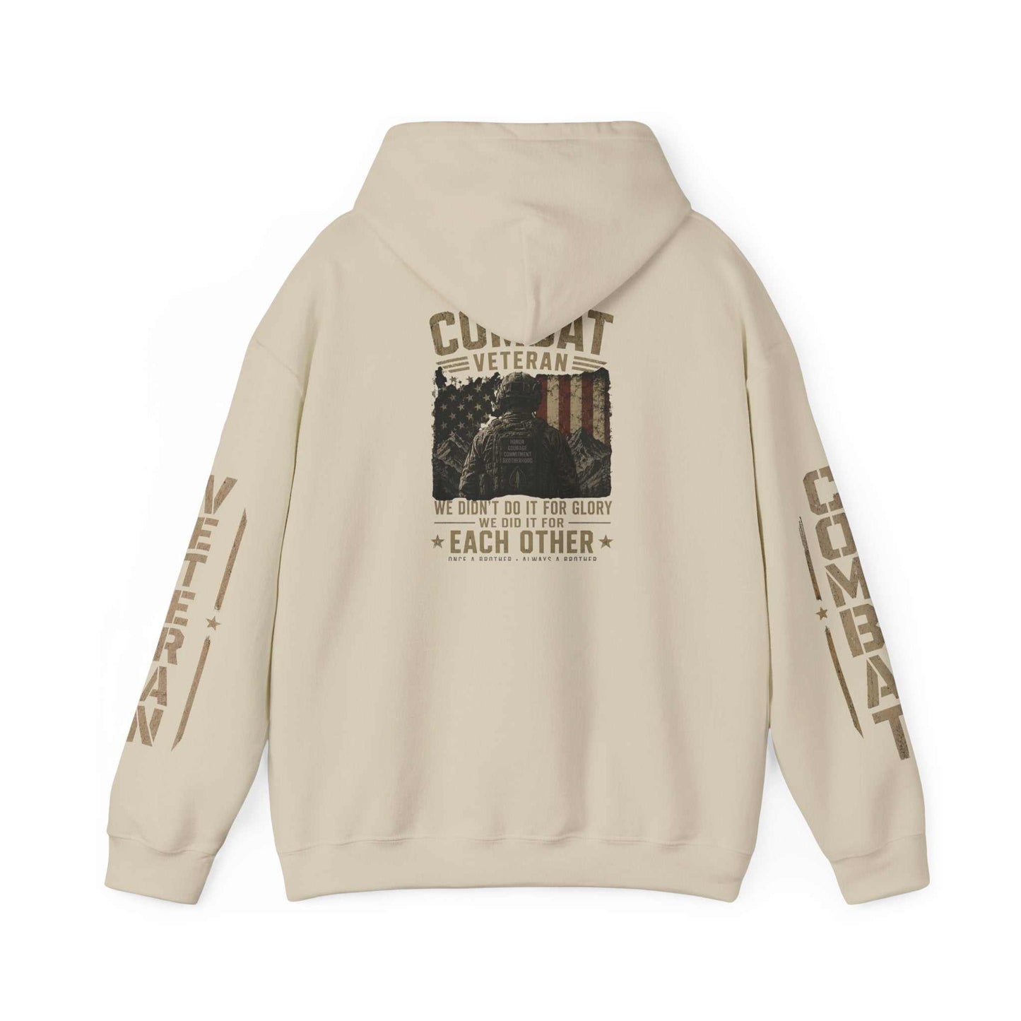 Combat Veteran Hoodie — Patriotic Military Veteran Sweatshirt with 'Combat Veteran' Sleeve Graphics
