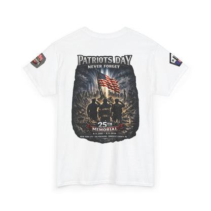 NYARNG Patriots Day Memorial Tee – "Never Forget" 25th Anniversary American Flag Shirt