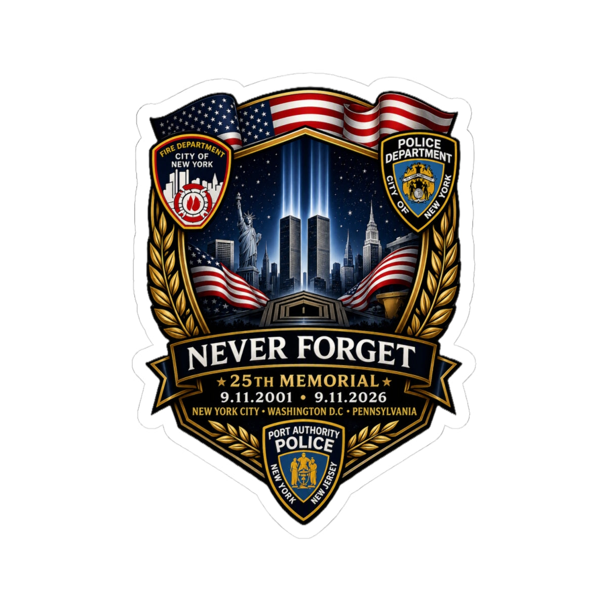 Never Forget 25th Memorial 9/11 Commemorative Sticker