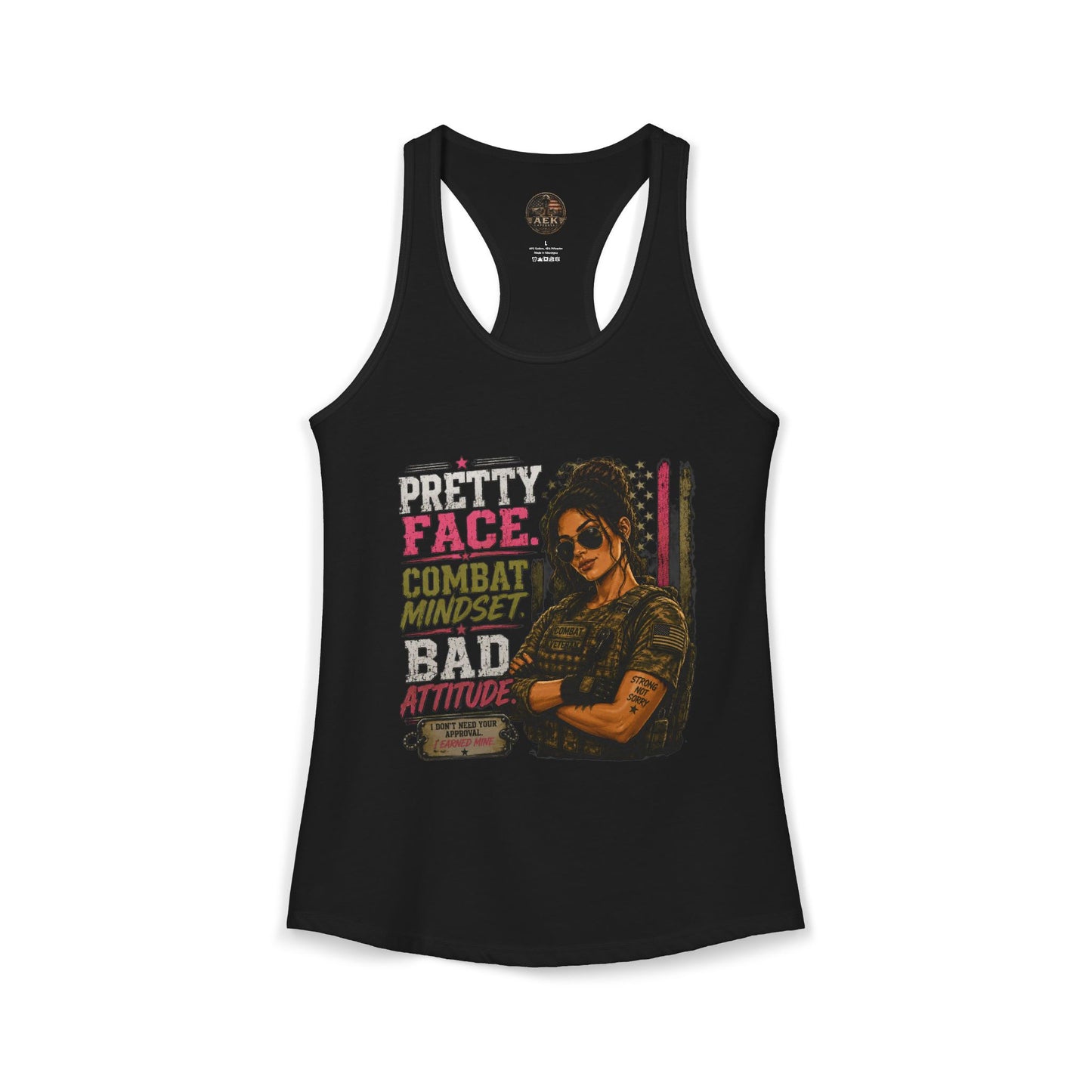 Women's Racerback Tank - "Pretty Face, Combat Mindset"