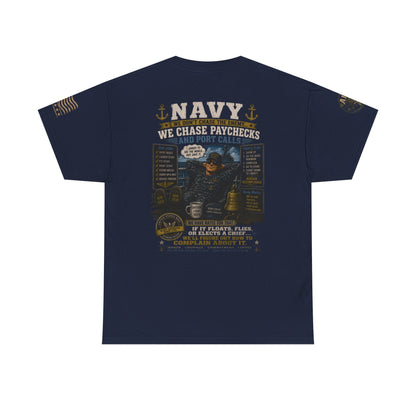 Navy Veteran Graphic Tee with maritime emblem and distressed navy collage on soft cotton fabric