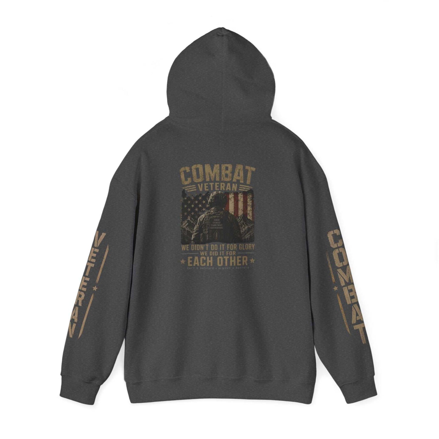 Combat Veteran Hoodie — Patriotic Military Veteran Sweatshirt with 'Combat Veteran' Sleeve Graphics