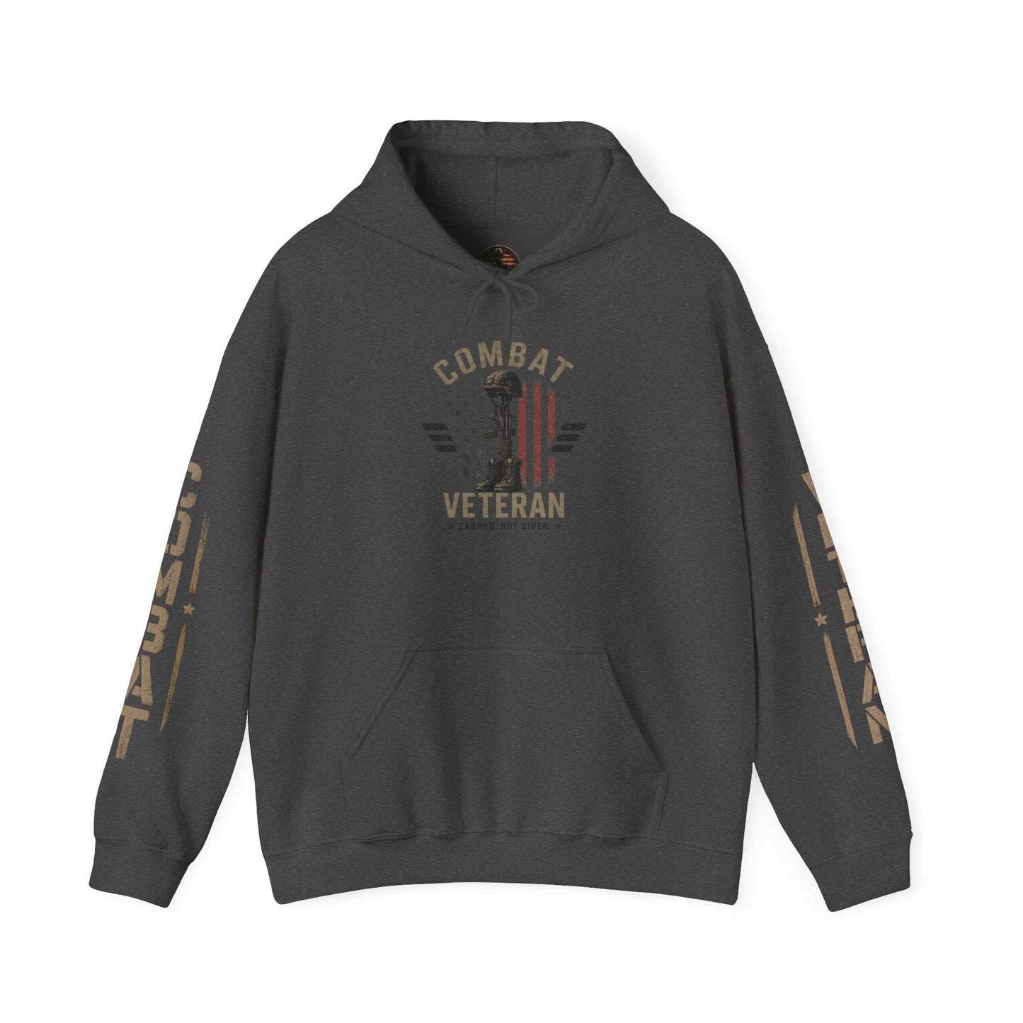 Combat Veteran Hoodie — Patriotic Military Veteran Sweatshirt with 'Combat Veteran' Sleeve Graphics