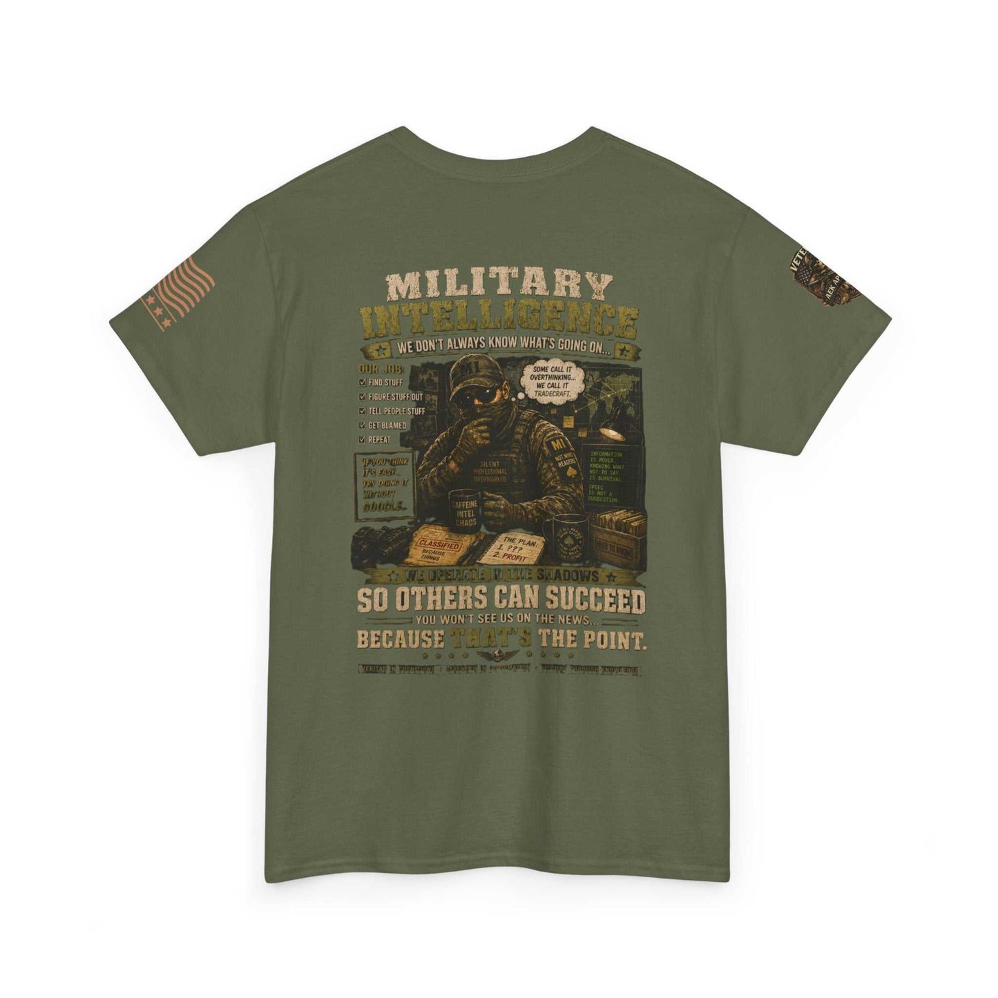 Military Intelligence Graphic Tee — Retro Soldier Design