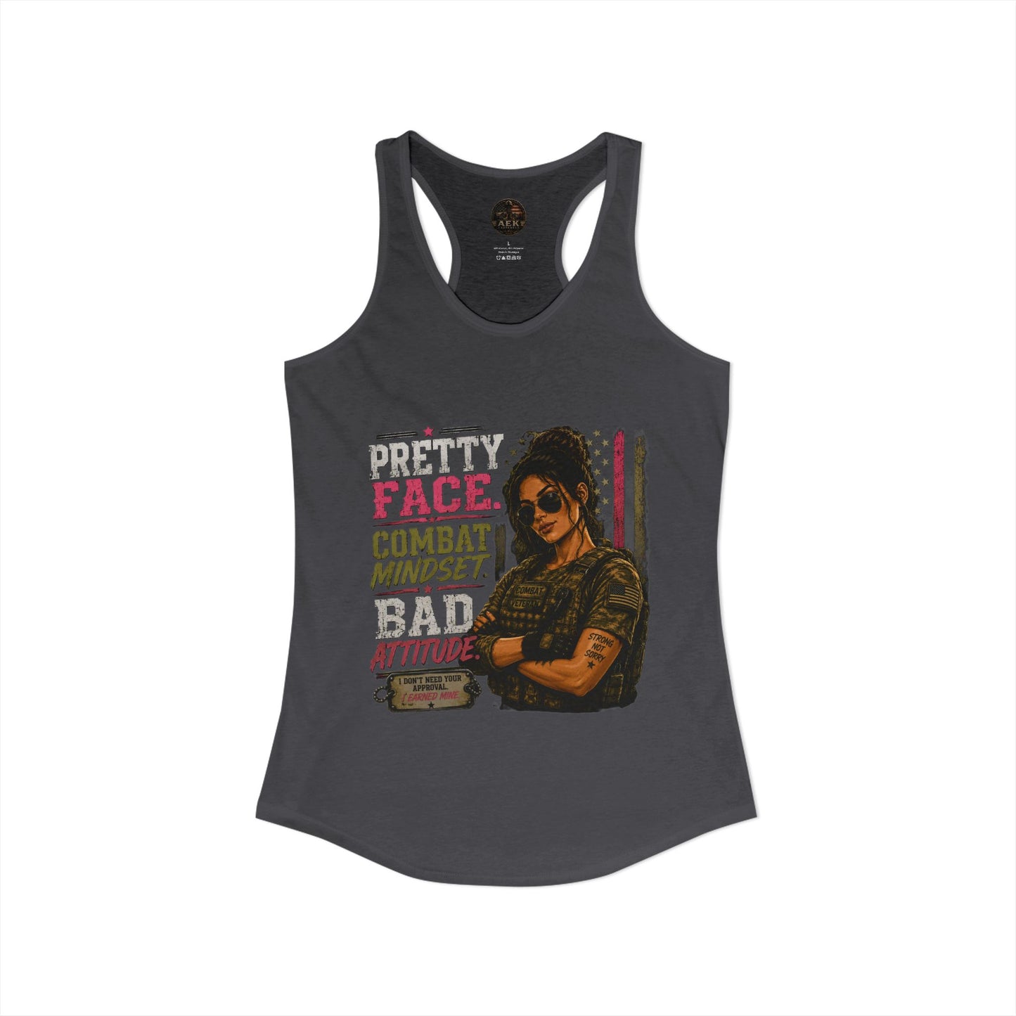 Women's Racerback Tank - "Pretty Face, Combat Mindset"