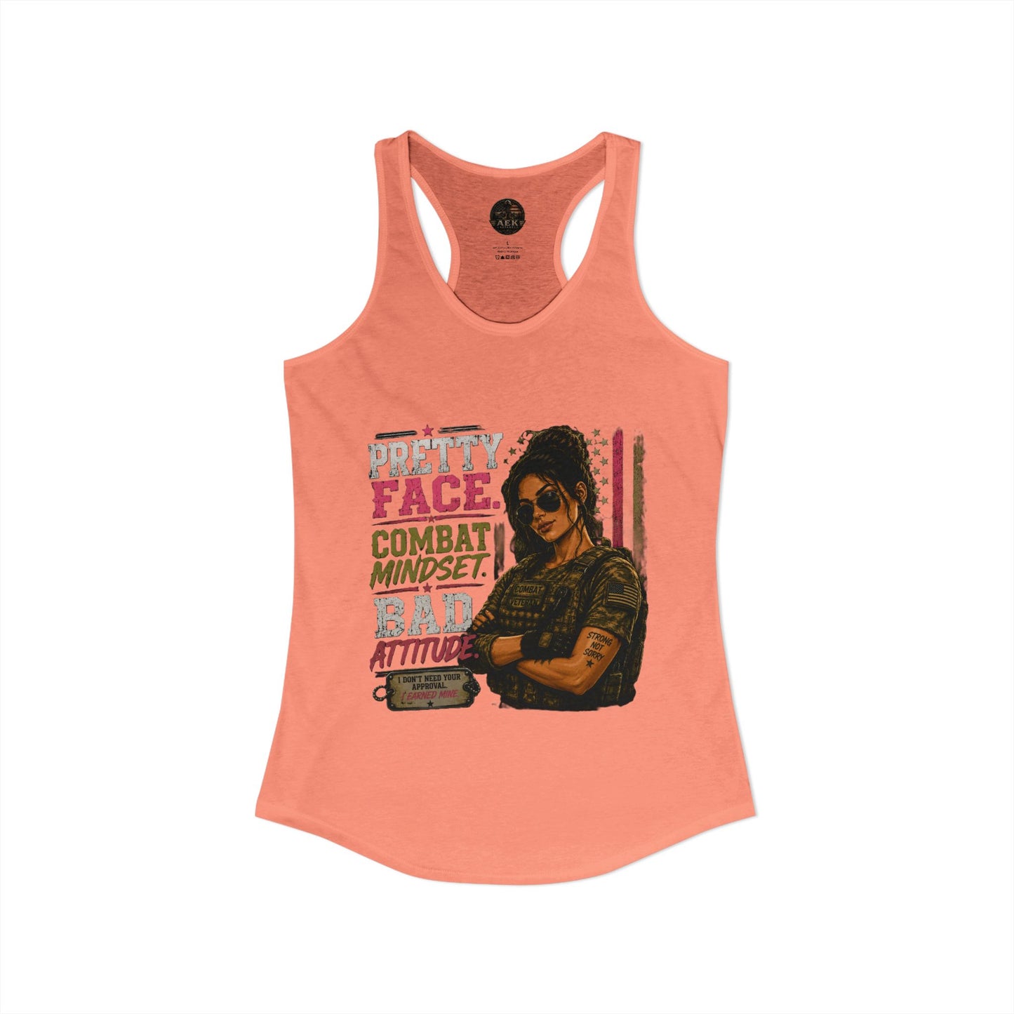 Women's Racerback Tank - "Pretty Face, Combat Mindset"