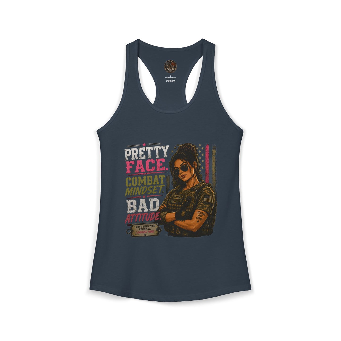 Women's Racerback Tank - "Pretty Face, Combat Mindset"