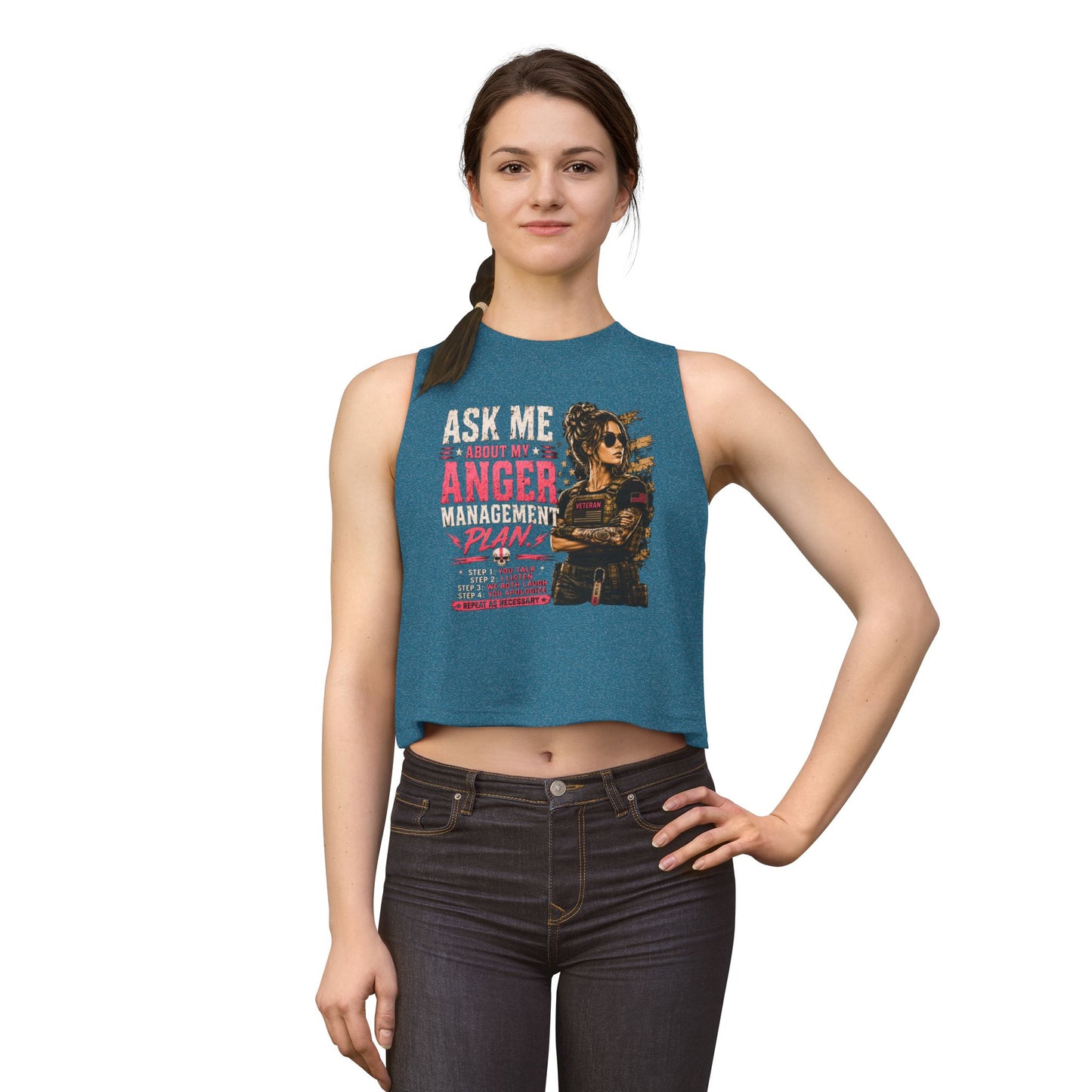 Women's Crop Top - "Ask Me About My Anger Management Plan" Graphic Tank for Strong, Sassy Women