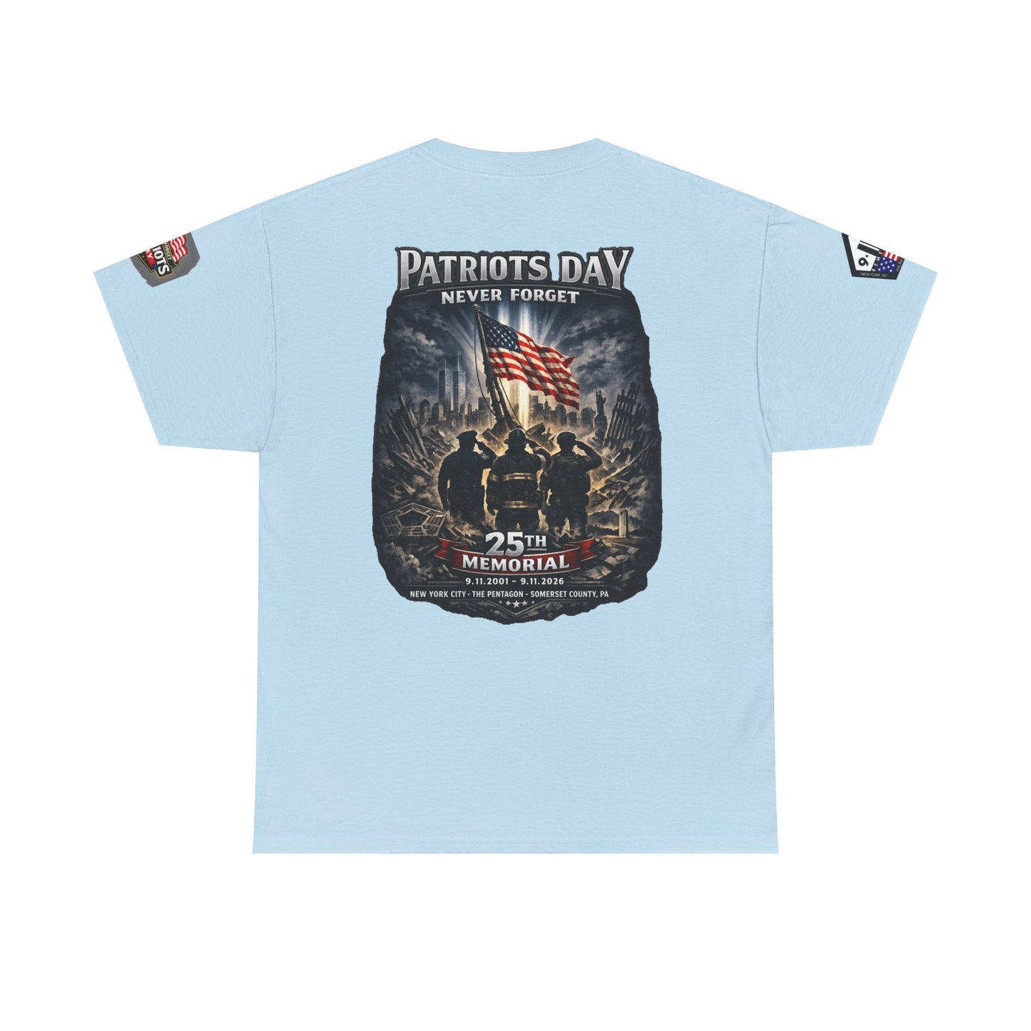 NYARNG Patriots Day Memorial Tee – "Never Forget" 25th Anniversary American Flag Shirt