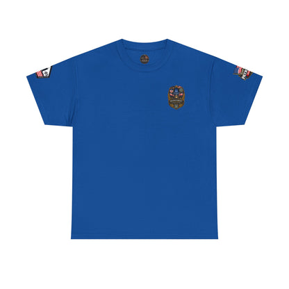 NYPD, FDNY, PAPD-NYNJ Patriots Day Memorial Tee – "Never Forget" 25th Anniversary American Flag Shirt