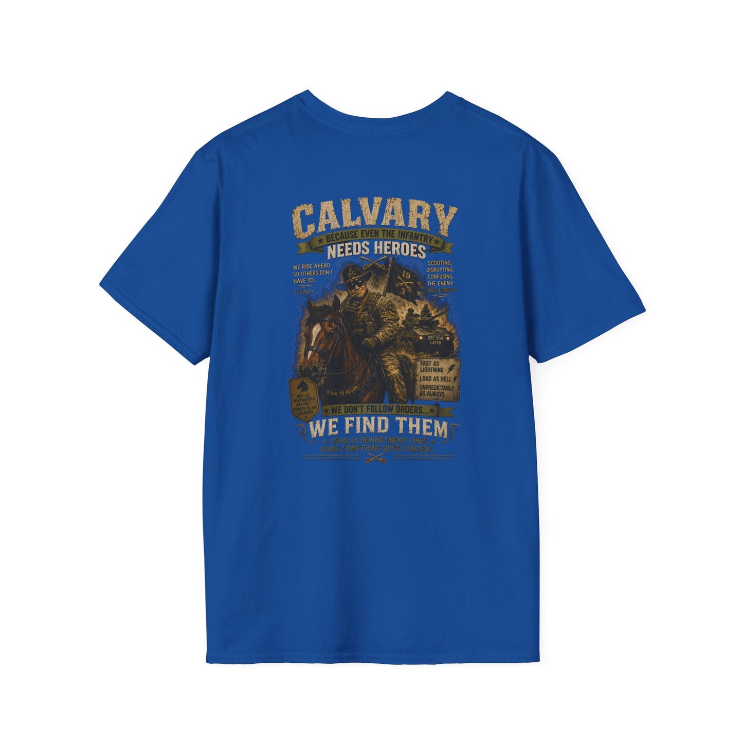 AEK Veteran Badge T-Shirt with small distressed chest crest print and ribbed collar on lightweight cotton fabric