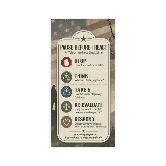 Pause Before I React Magnet veteran wellness checklist magnetic reminder with matte finish and vibrant colors on flexible vinyl