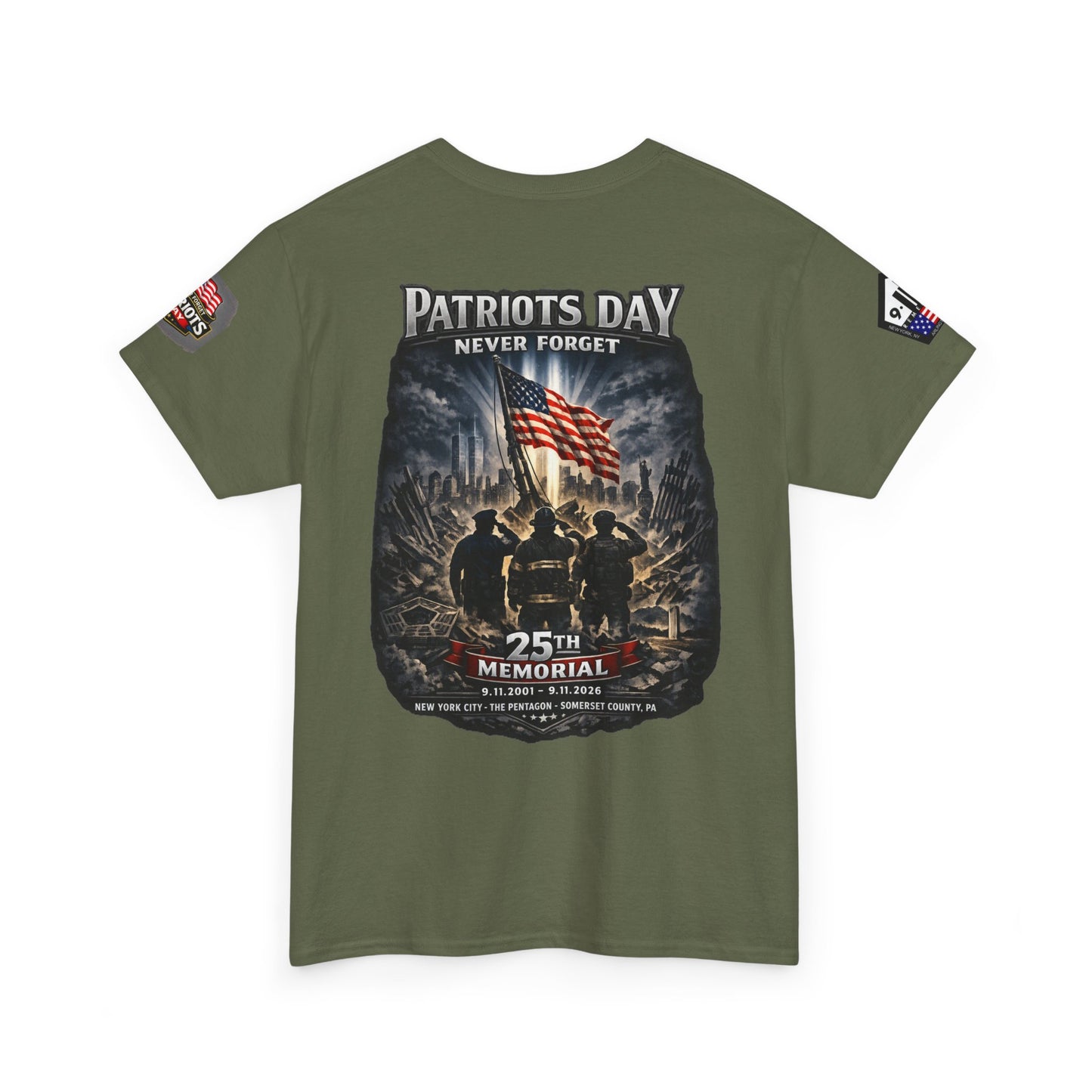 NYARNG Patriots Day Memorial Tee – "Never Forget" 25th Anniversary American Flag Shirt