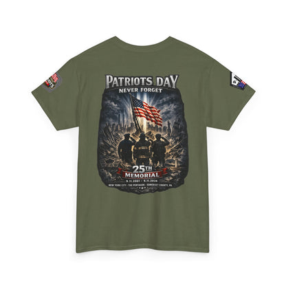 NYARNG Patriots Day Memorial Tee – "Never Forget" 25th Anniversary American Flag Shirt