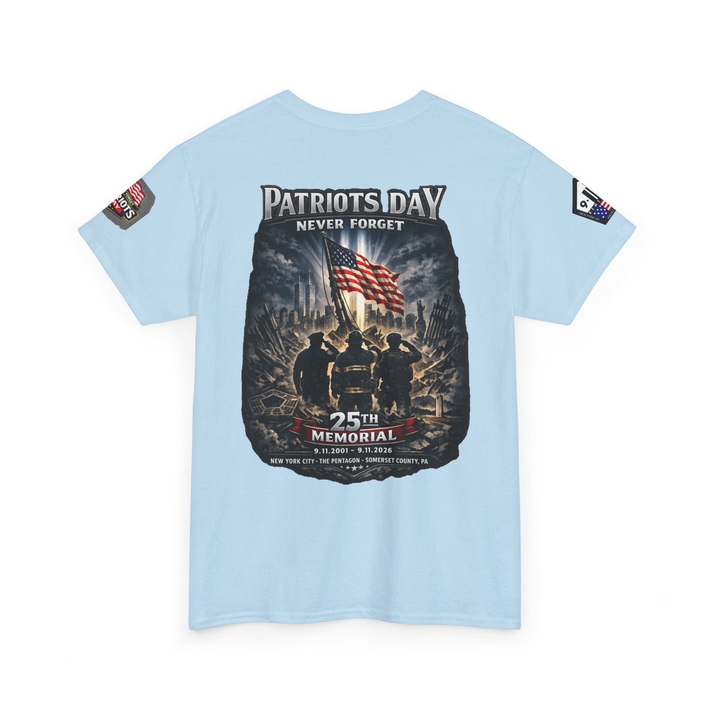 NYARNG Patriots Day Memorial Tee – "Never Forget" 25th Anniversary American Flag Shirt