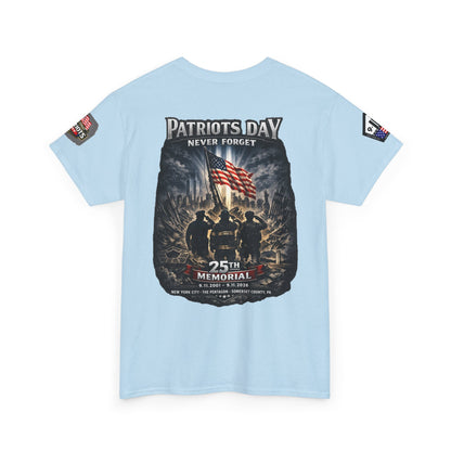 NYARNG Patriots Day Memorial Tee – "Never Forget" 25th Anniversary American Flag Shirt