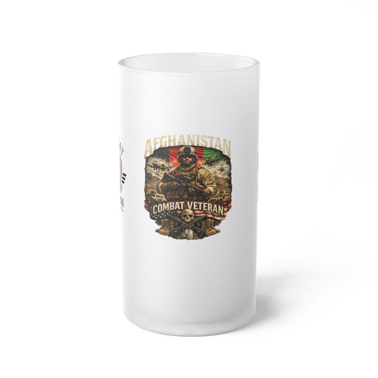Frosted glass beer mug with Afghanistan Combat Veteran design and full wraparound print