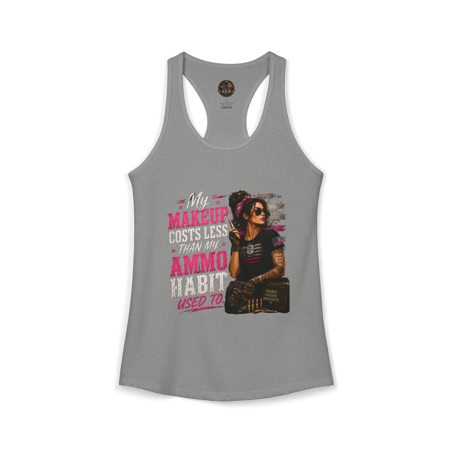 Women's Racerback Tank - "My Makeup Cost More Than My Ammo"
