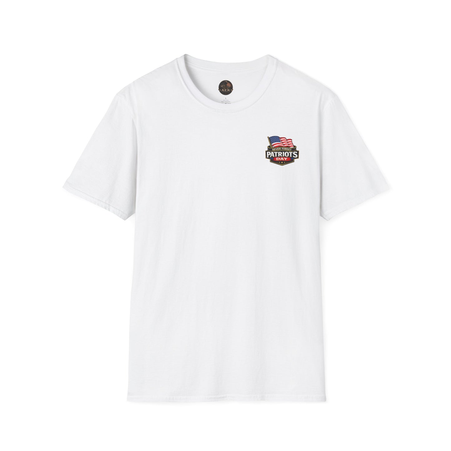 Patriots Day T-Shirt — Small Chest Flag Logo Tee for Memorial & Patriot Celebrations