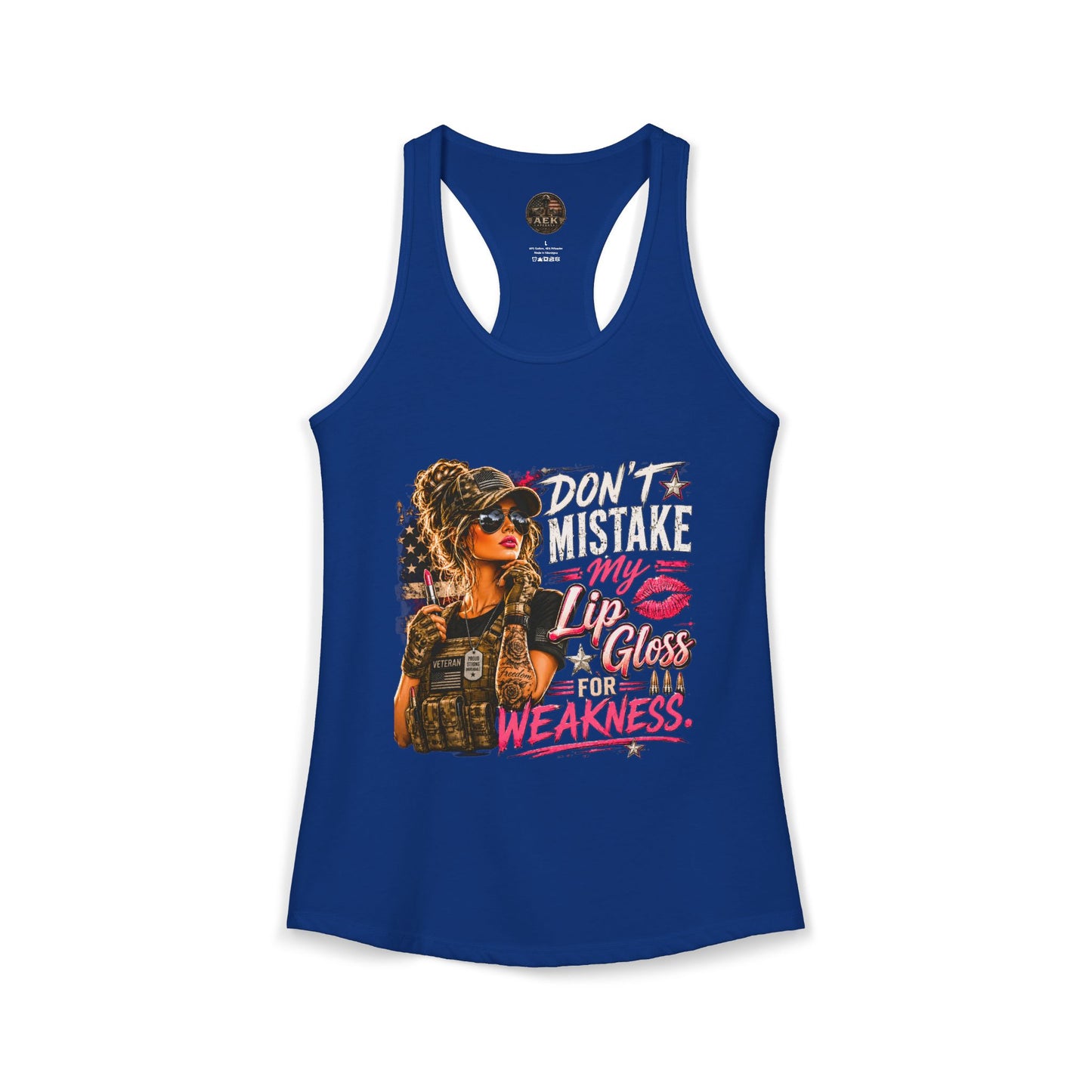 Women's Racerback Tank - "Don't Mistake My Lip Gloss for Weakness"