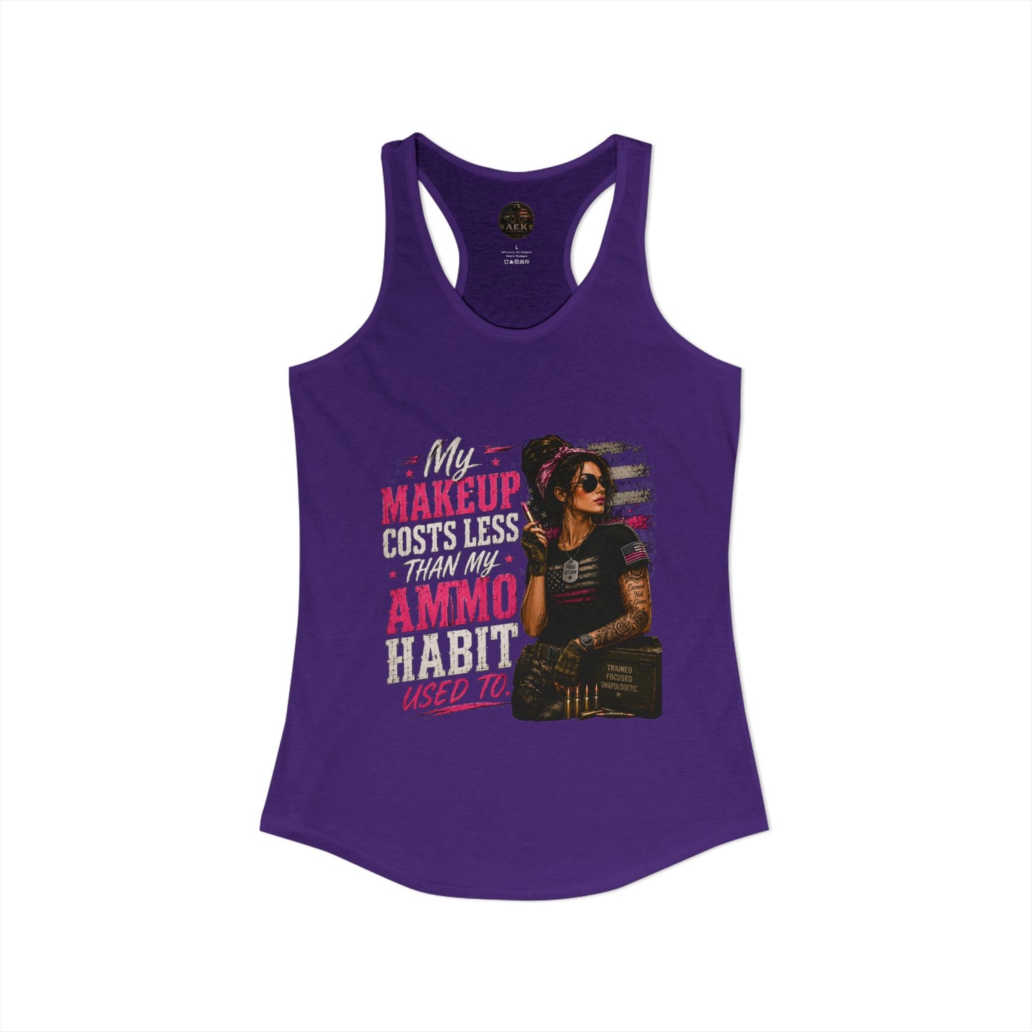 Women's Racerback Tank - "My Makeup Cost More Than My Ammo"