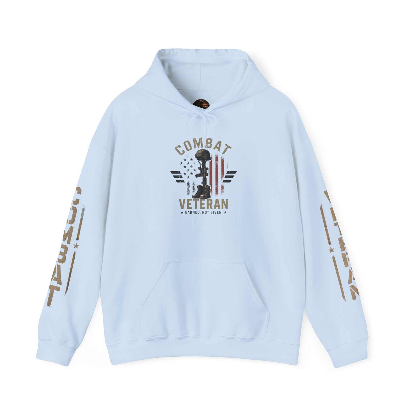 Combat Veteran Hoodie — Patriotic Military Veteran Sweatshirt with 'Combat Veteran' Sleeve Graphics