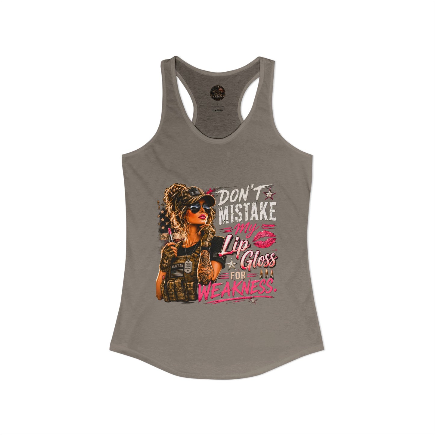 Women's Racerback Tank - "Don't Mistake My Lip Gloss for Weakness"