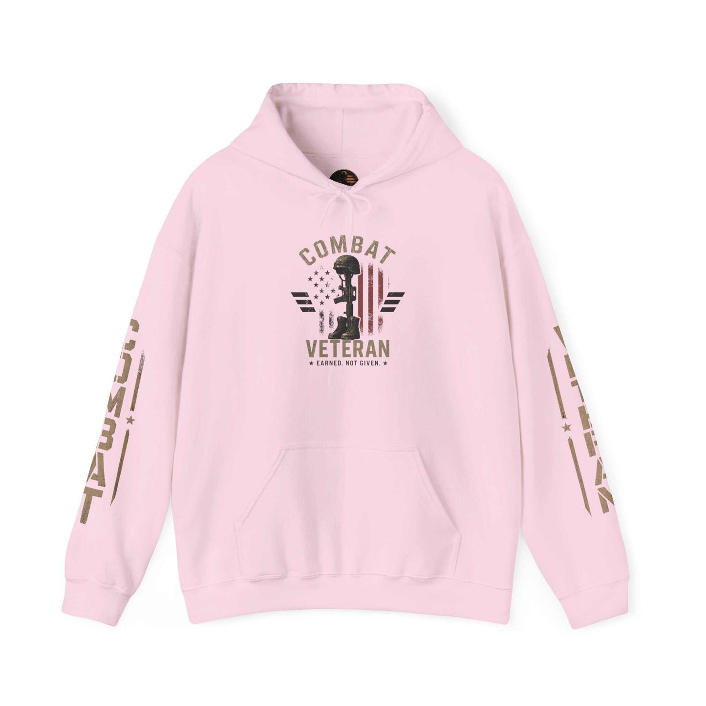 Combat Veteran Hoodie — Patriotic Military Veteran Sweatshirt with 'Combat Veteran' Sleeve Graphics