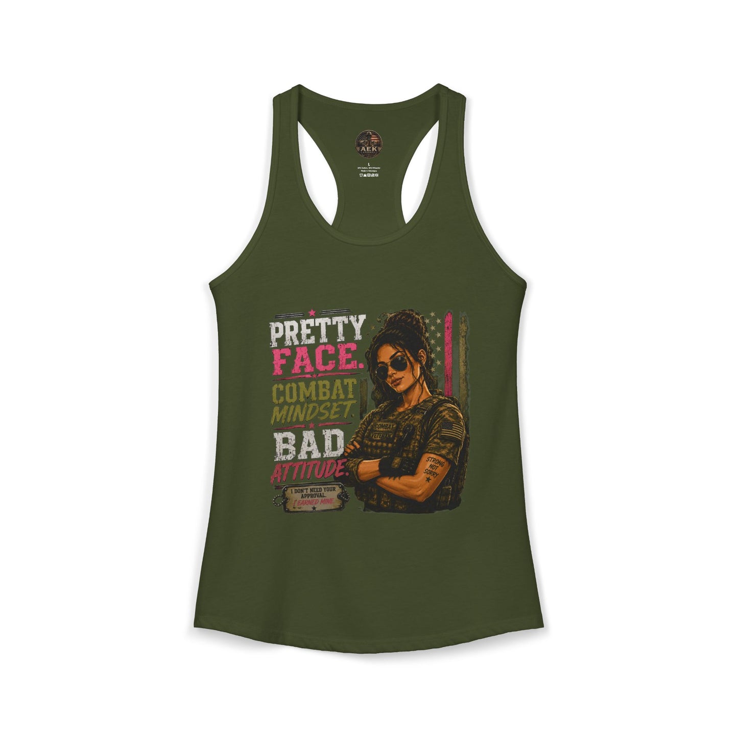 Women's Racerback Tank - "Pretty Face, Combat Mindset"