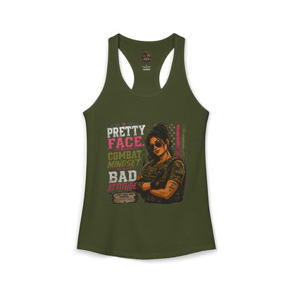 Women's Racerback Tank - "Pretty Face, Combat Mindset"