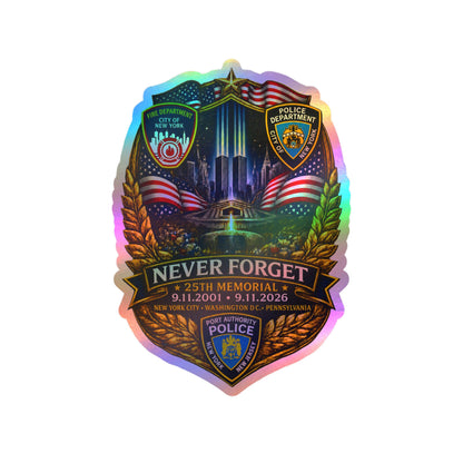 9/11 Never Forget Shield Kiss-Cut Vinyl Decal — NYPD, FDNY, PAPDNYNJ Memorial Sticker